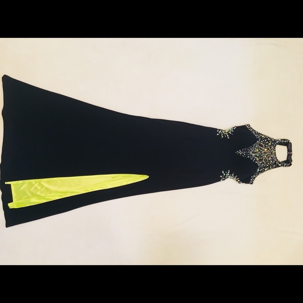 Beautiful navy and lime sequined gown